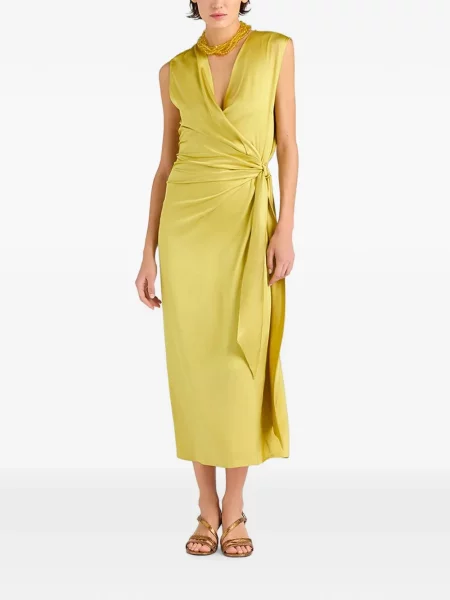 Rochie midi Momoni din satin drapată verde