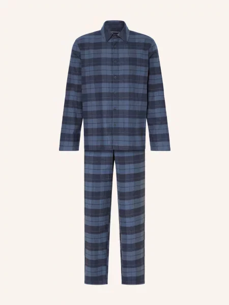 Schiesser Pyžamo Selected Premium Warming Z Flanelu černošedá / tmavě modrá