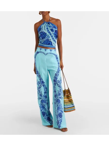Hodvábny top Etro s paisley vzorom s halter výstrihom modrá