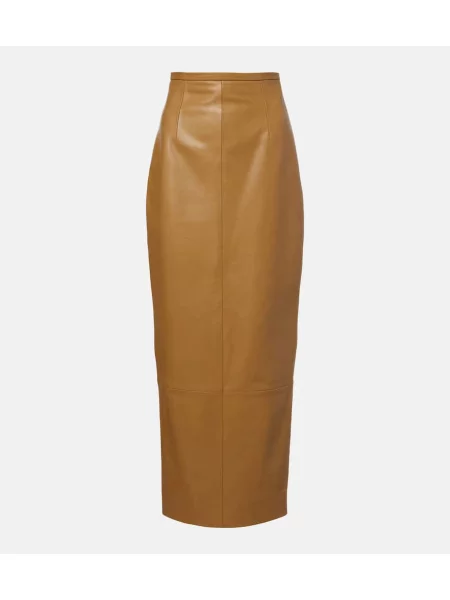 Maxi fustă din piele Khaite maro
