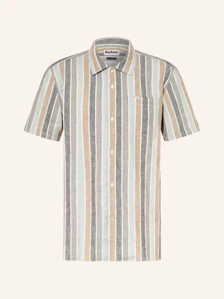 Barbour Košile S Krátkým Rukávem Hayton Relaxed Fit černošedá / velbloudí modrá