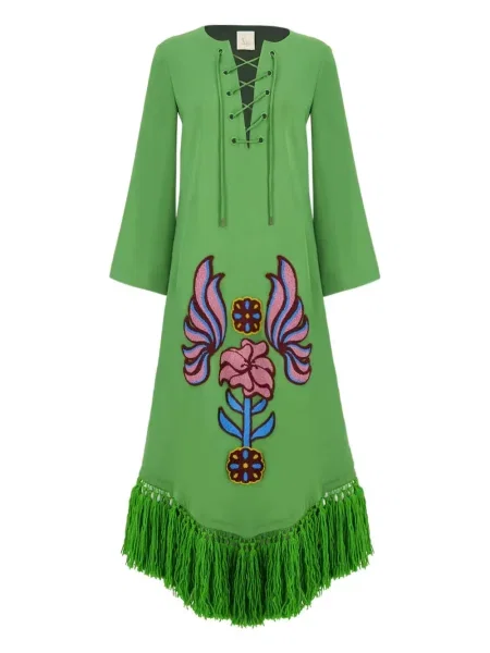 Rochie Paula cu broderie verde