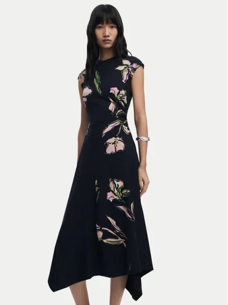 Рокля Desigual KATRINA среднодълга разкроена черно