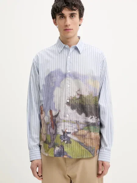 Риза Desigual ARTWORK мъжка със свободна кройка с класическа яка синьо