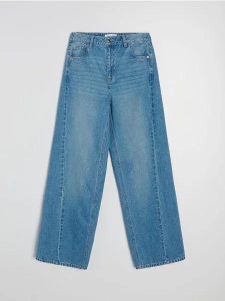 Джинси wide leg із середньою талією та декоративними рядками синій