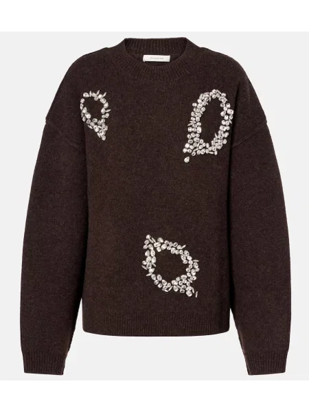 Haftowany sweter Jacques Wei wełniany brązowy