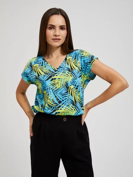 Tricou Moodo cu imprimeu tropical albastru