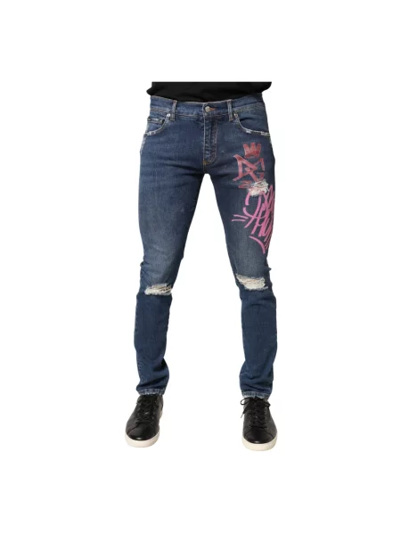Jeansy skinny Dolce And Gabbana z przetarciami niebieskie