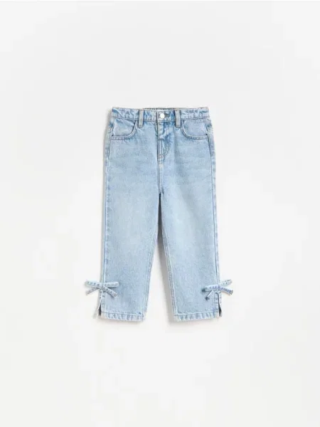 Reserved Jeansy straight z kokardkami niebieski