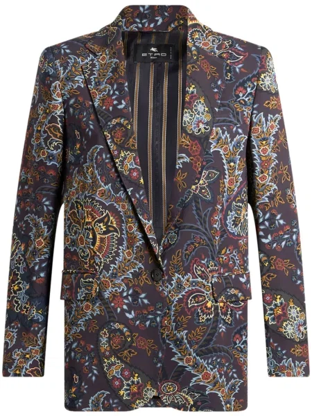 Marynarka Etro z nadrukiem z wzorem paisley jednorzędowa czarna