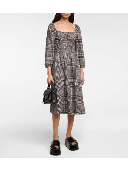 Kockás térdig érő puplin midi ruha Proenza Schouler fehér
