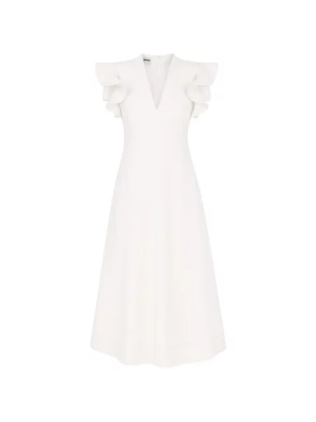 Rochie midi Moschino cu decolteu în V cu volane alb
