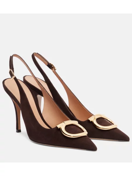 Pantofi cu toc Ferragamo din piele de căprioară slingback maro