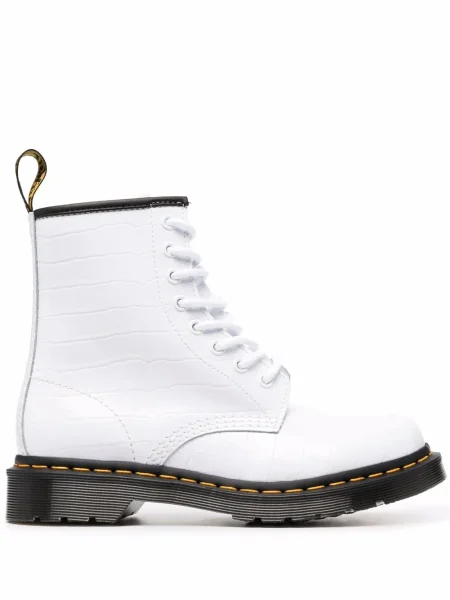 Botine Dr. Martens cu șireturi din dantelă alb