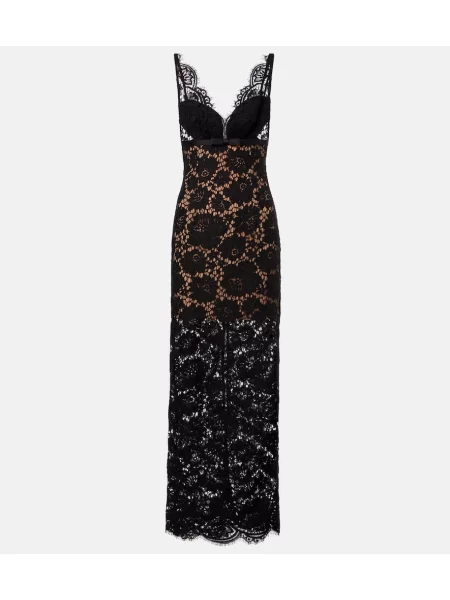Rochie maxi Self-portrait cu model floral din dantelă de costum negru