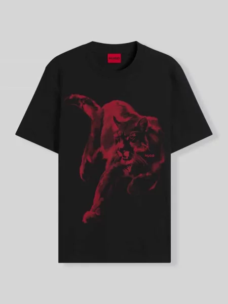 T-shirt o kroju regular fit z czystej bawełny model Daffilo' Hugo czarna