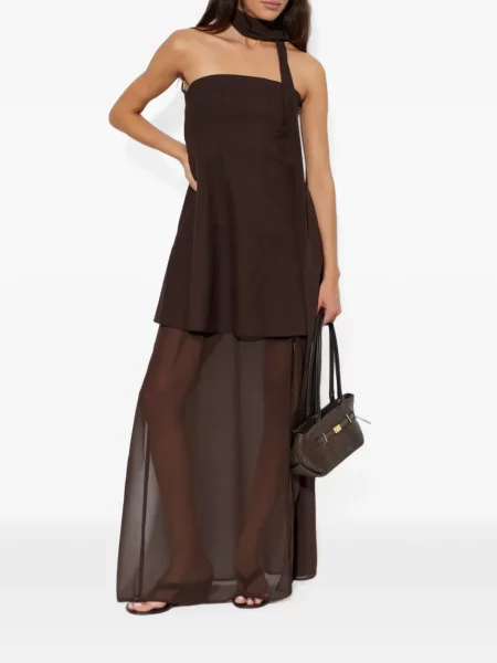 Rochie maxi Gestuz fără bretele maro