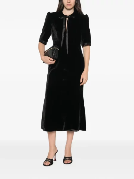Rochie midi De Santis cu funde de catifea negru