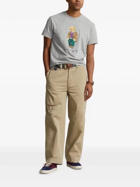 Tricou polo Polo Ralph Lauren cu glugă cu blană cu broderie roșu