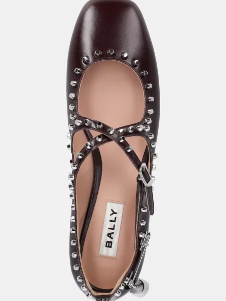 Шкіряні балетки Bally BELISKA-STUDS бордовий
