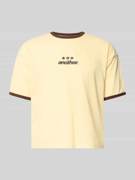 T-shirt z nadrukiem z logo i okrągłym dekoltem Another Cotton Lab beżowa