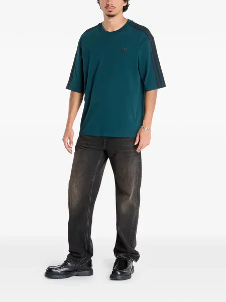 Tricou Adidas cu dungi cu broderie alergare gri