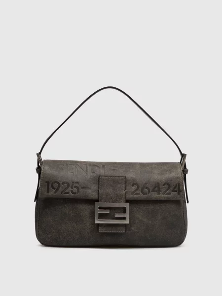 Шкіряна сумка Baguette з вінтажним ефектом Fendi коричнева