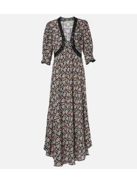 Rochie midi Rixo cu model floral până la genunchi de costum negru