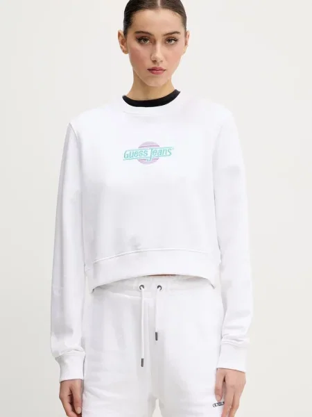 Dukserica Guess Jeans za žene s aplikacijom bijela