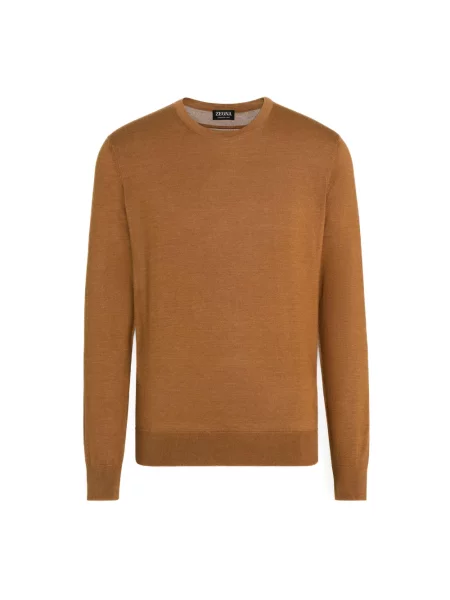 Dzianinowy lekki sweter Zegna brązowy