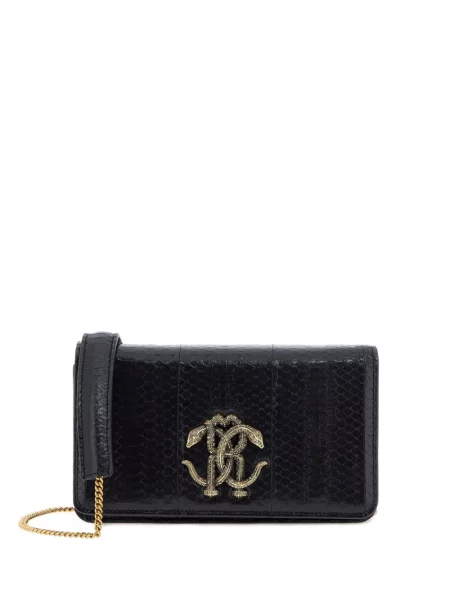 Torebka crossbody Roberto Cavalli w wężowy wzór lustrzanki czarna
