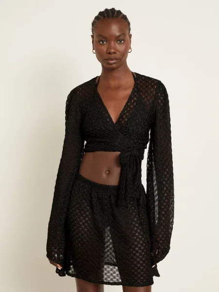 Missoni Krótka Bluzka Kopertowa Z Błyszczącą Przędzą schwarz czarna