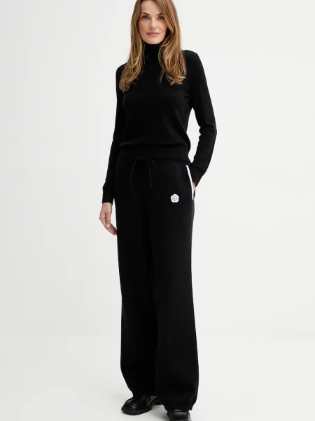 Kenzo spodnie z dodatkiem wełny szerokie high waist czarny