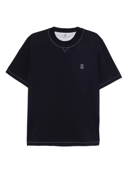 Tricou Brunello Cucinelli cu broderie cu decolteu rotund albastru