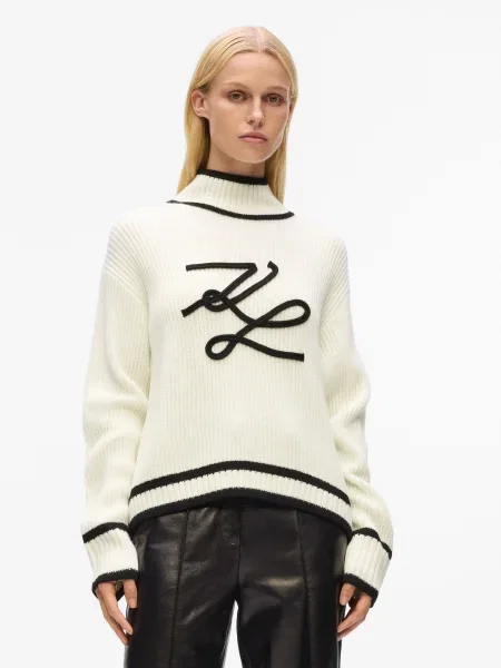 Karl Lagerfeld pulover de lână cu turtleneck alb