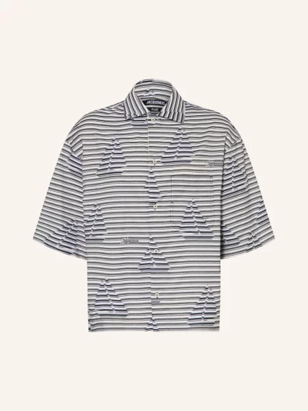 Jacquemus Košile S Krátkým Rukávem La Chemise Plage Comfort Fit / tmavě modrá bílá