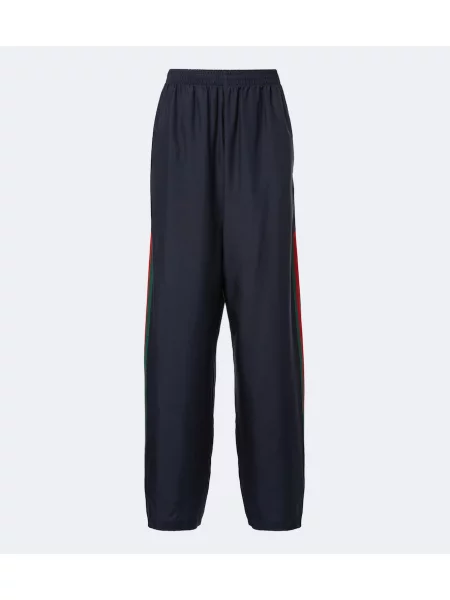 Pantaloni Gucci de mătase cu dungi alergare negru