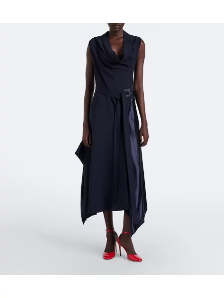 Rochie midi Ferragamo din satin drapată albastru