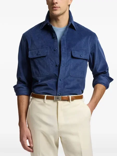 Cămașă Ralph Lauren Purple Label de catifea cord albastru