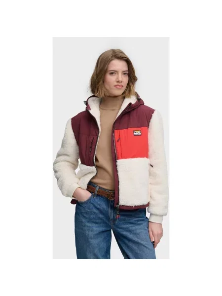 Kurtka z kapturem Superdry Super Soft Hybrid bordowy czerwony XS biały