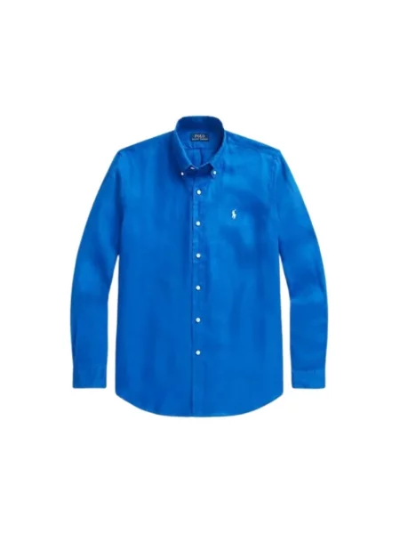 Lniana koszula Polo Ralph Lauren niebieska