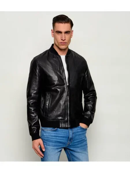 AllSaints Geacă de piele bomber MORTEN negru
