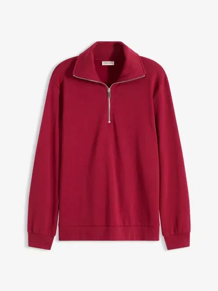 Sweter oversize ze stójką z zamkiem czerwony