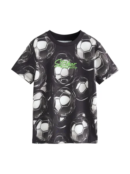 Next Tricou gri metalic / verde neon / negru / murdar alb