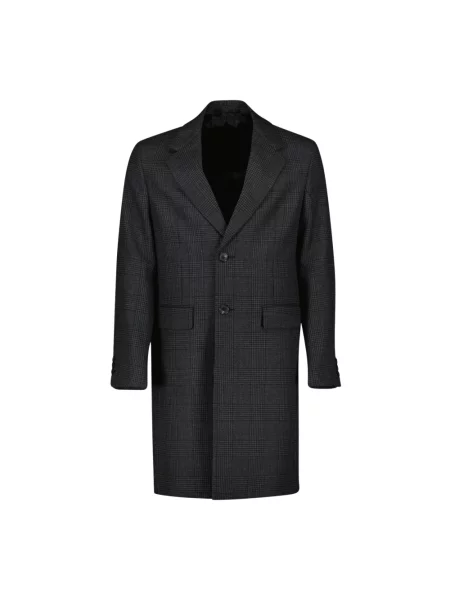 Płaszcz Prada wełniany w kratkę szary