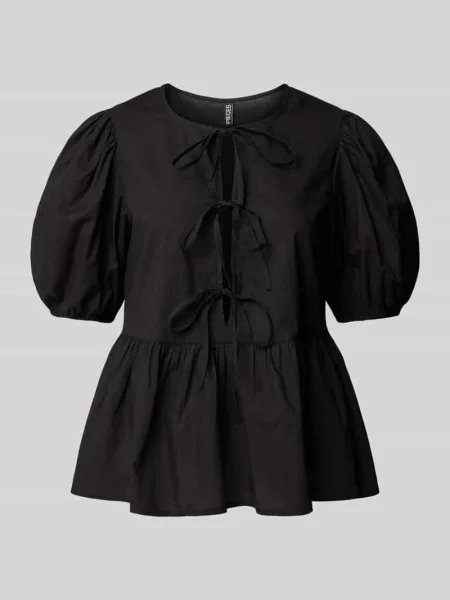 Tunika o kroju relaxed fit w stylu kopertowym model ‘JOLLY’ Pieces czarna