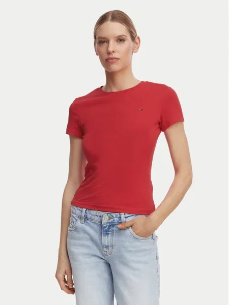 Tommy Jeans Majica crvena / crna bijela