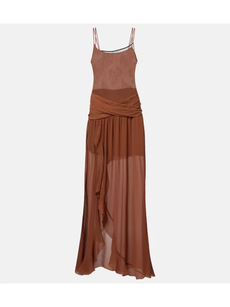 Sukienka maxi Jacques Wei z falbankami drapowana garniturowa brązowa