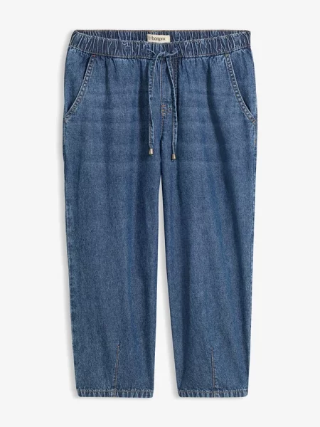 Jeansy barrel mid waist cropped niebieskie