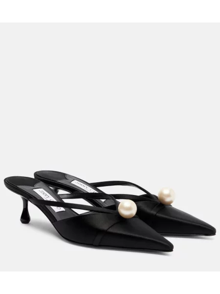 Papuci tip mules Jimmy Choo din satin negru